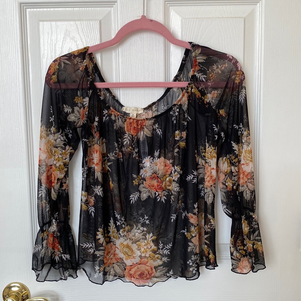 PAC SUN LA Hearts sheer long sleeve top